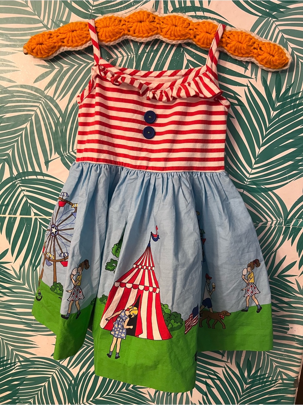 Eleanor Rose Carnival Stripe & Tent Sundress - Red, White, Blue, Green Sz 3-4